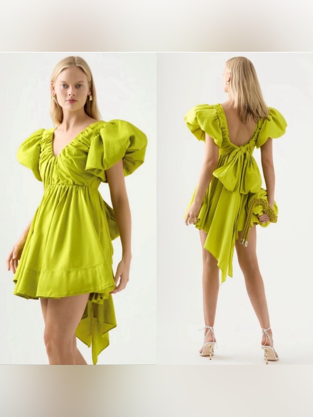 AJE Gretta Bow Back Mini Dress In Chartreuse Green UK12/US8.